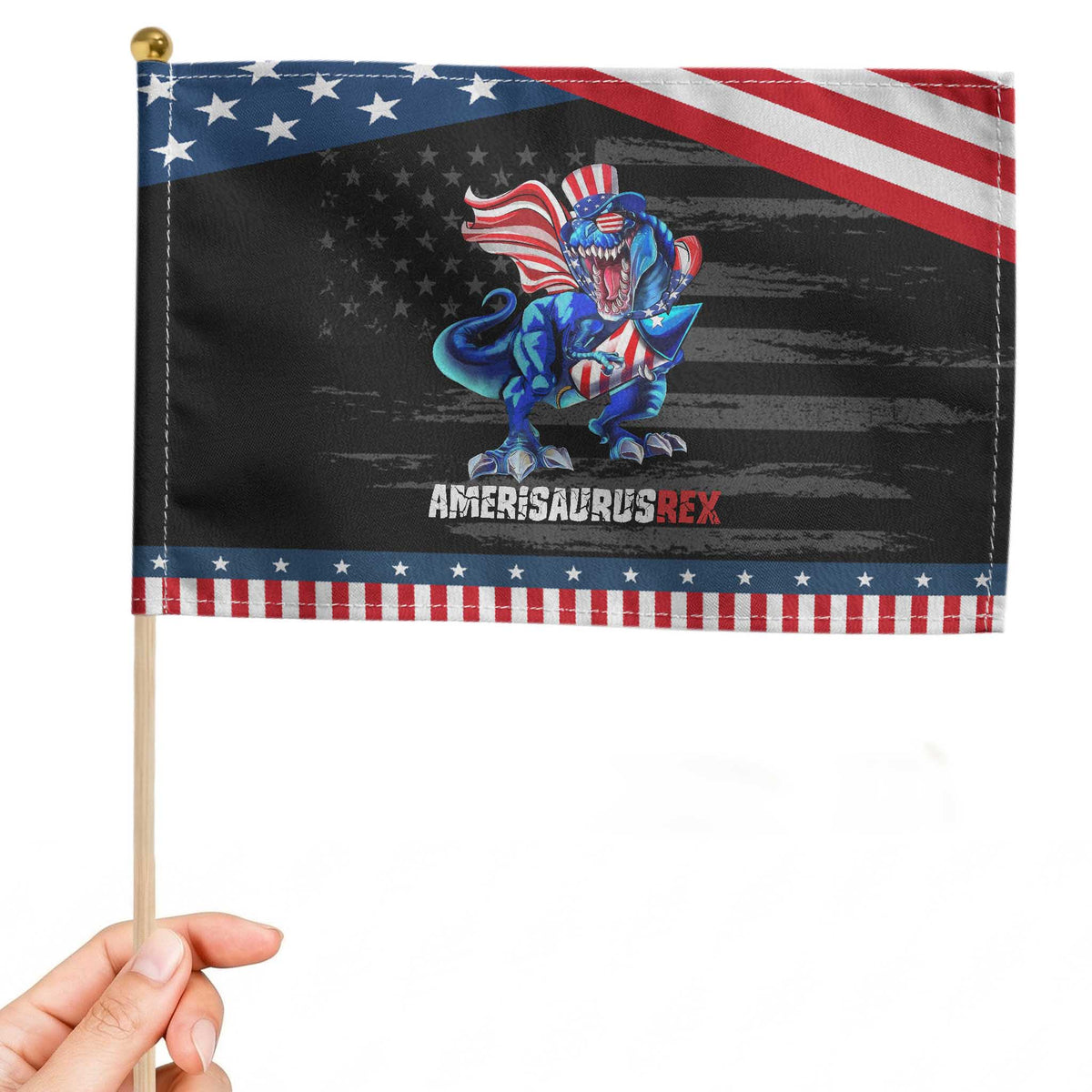 Dinosaur 4th of July Patriotic Handheld Flag Funny Boys Kids