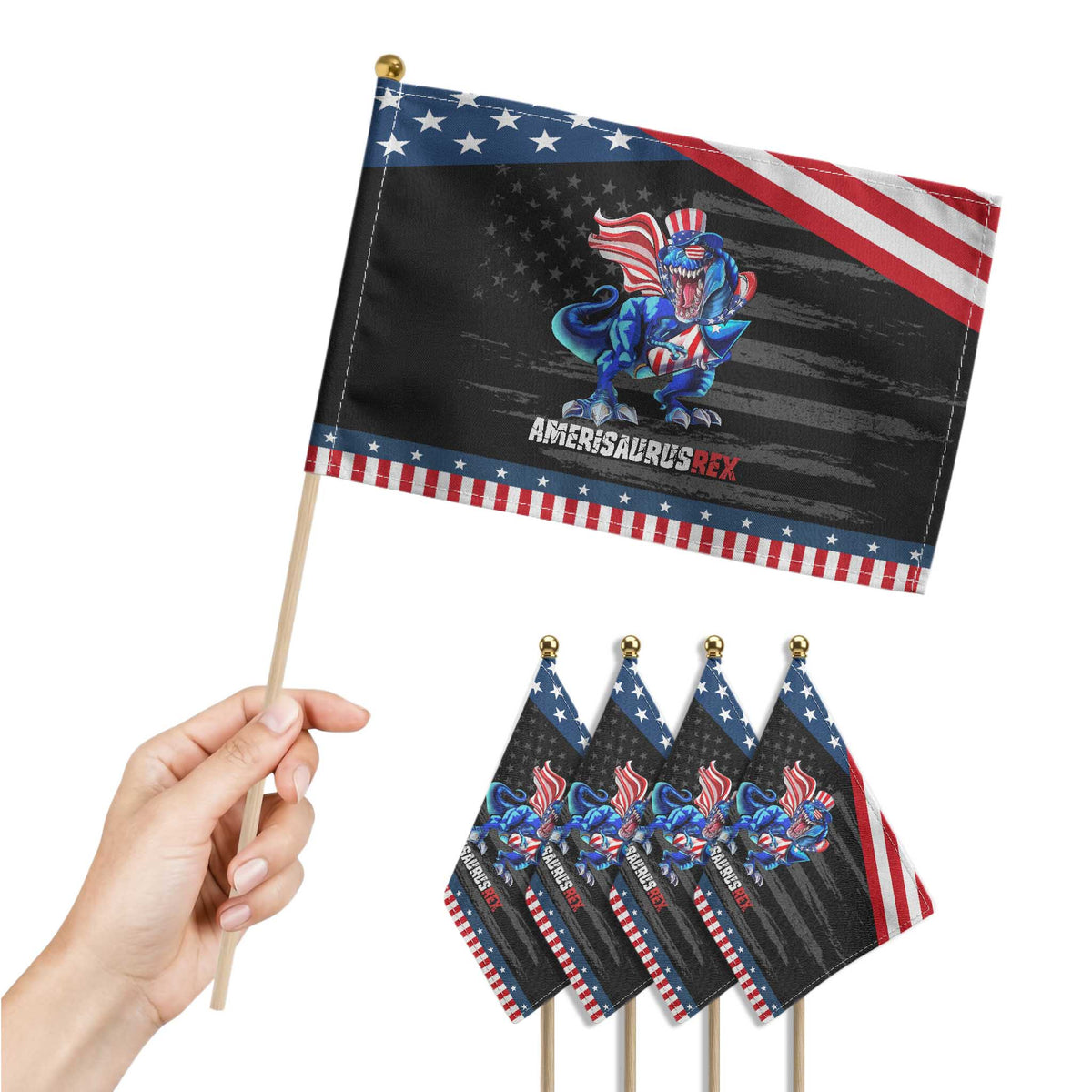Dinosaur 4th of July Patriotic Handheld Flag Funny Boys Kids