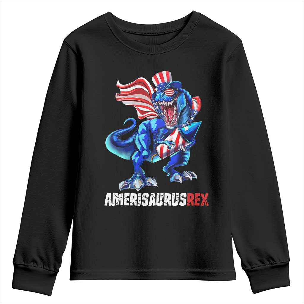Dinosaur 4th of July Youth Sweatshirt Funny Boys Kids Patriotic - Wonder Print Shop