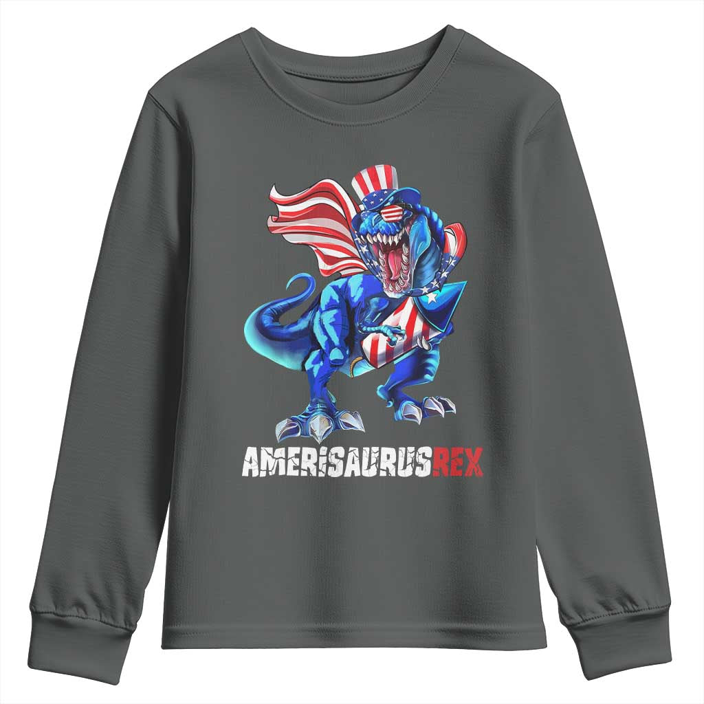 Dinosaur 4th of July Youth Sweatshirt Funny Boys Kids Patriotic - Wonder Print Shop