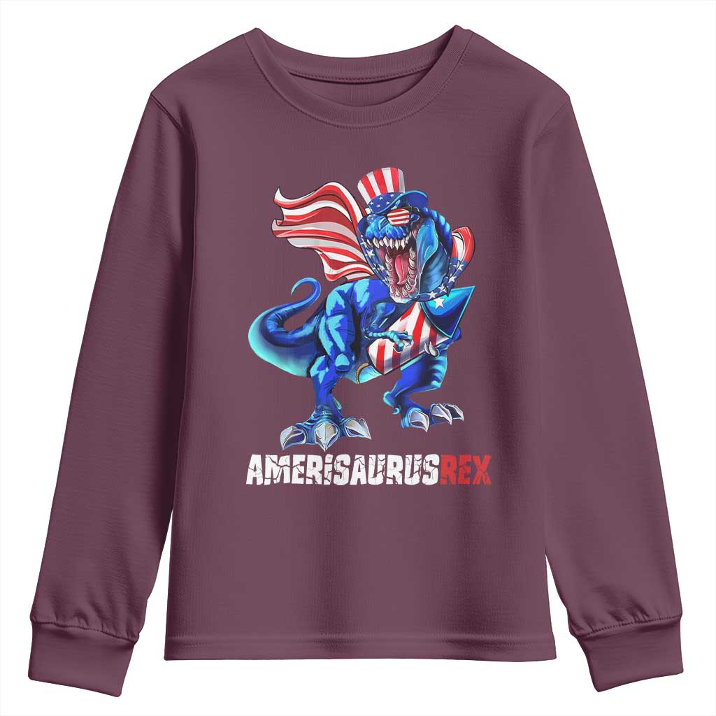 Dinosaur 4th of July Youth Sweatshirt Funny Boys Kids Patriotic - Wonder Print Shop