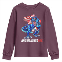 Dinosaur 4th of July Youth Sweatshirt Funny Boys Kids Patriotic - Wonder Print Shop