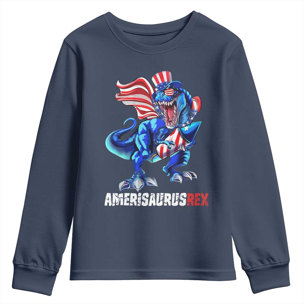 Dinosaur 4th of July Youth Sweatshirt Funny Boys Kids Patriotic - Wonder Print Shop