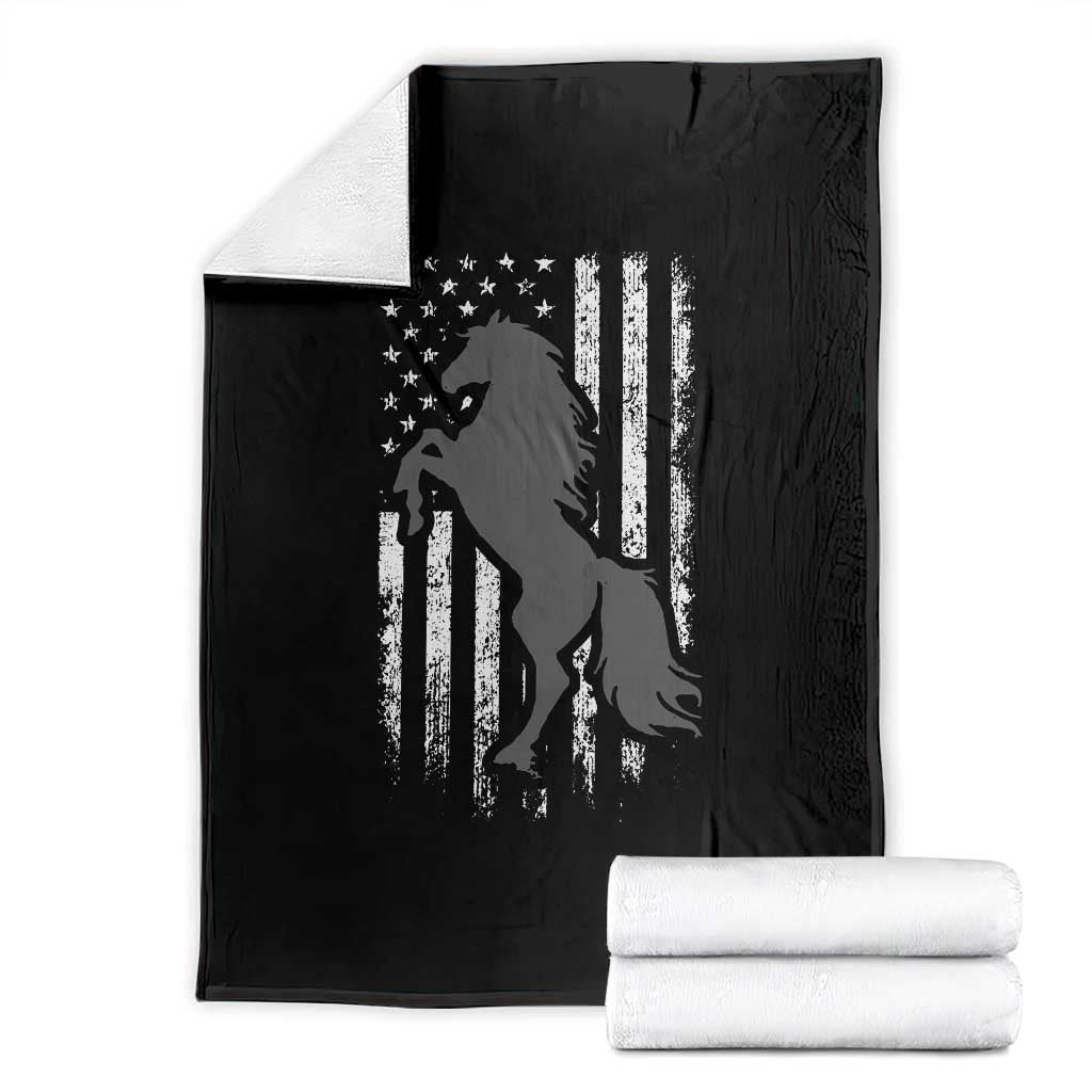 Patriotic Horse American Flag Throw Blanket Horseback Riding Western Farm Vintage Horse