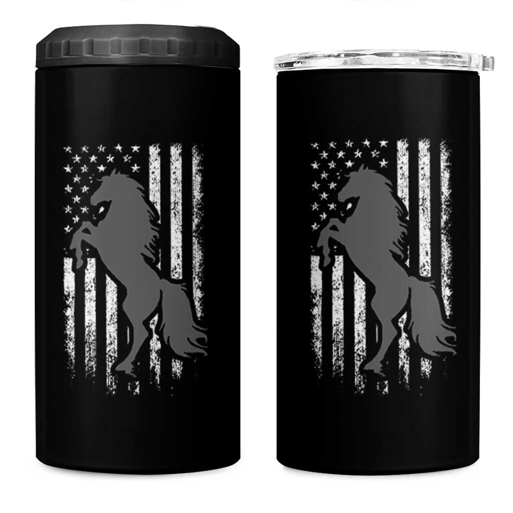 Patriotic Horse American Flag 4 in 1 Can Cooler Tumbler Horseback Riding Western Farm Vintage Horse