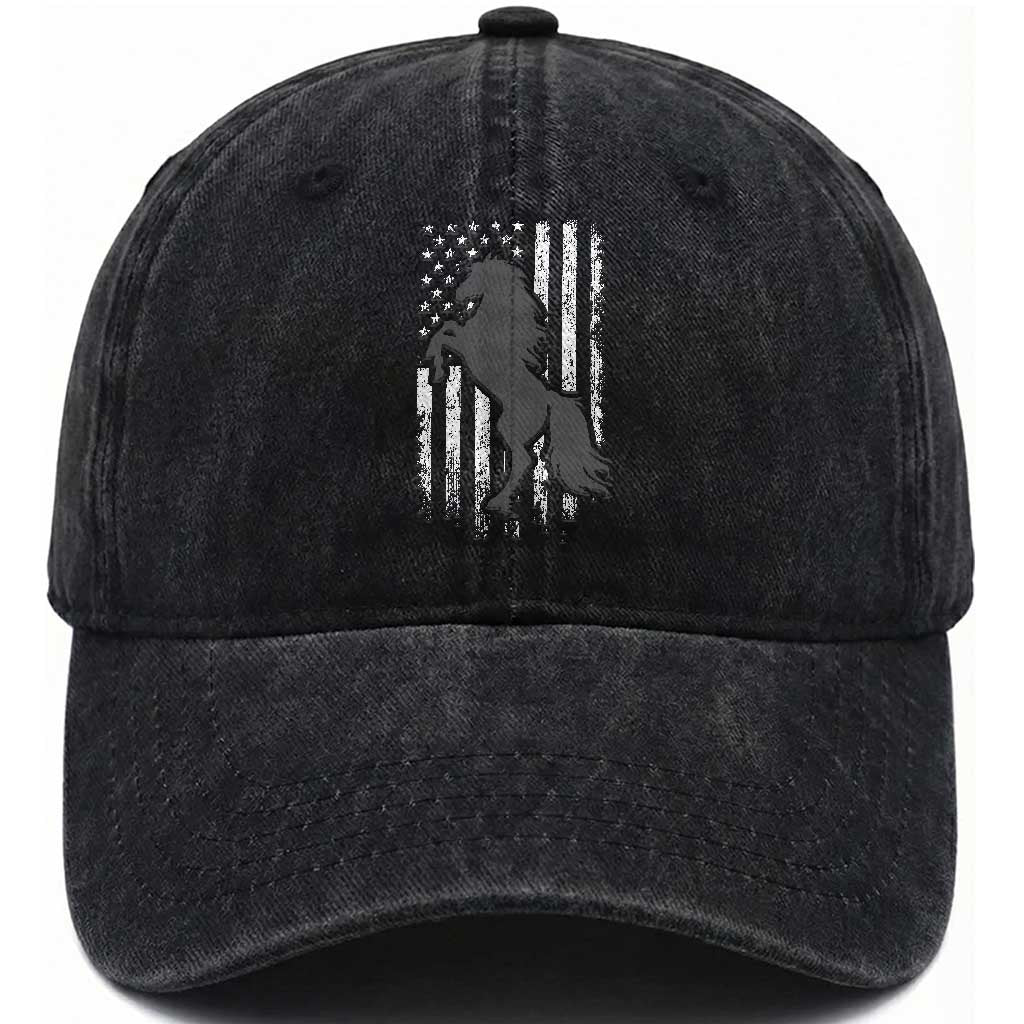 Patriotic Horse American Flag Washed Cotton Baseball Cap Horseback Riding Western Farm Vintage Horse
