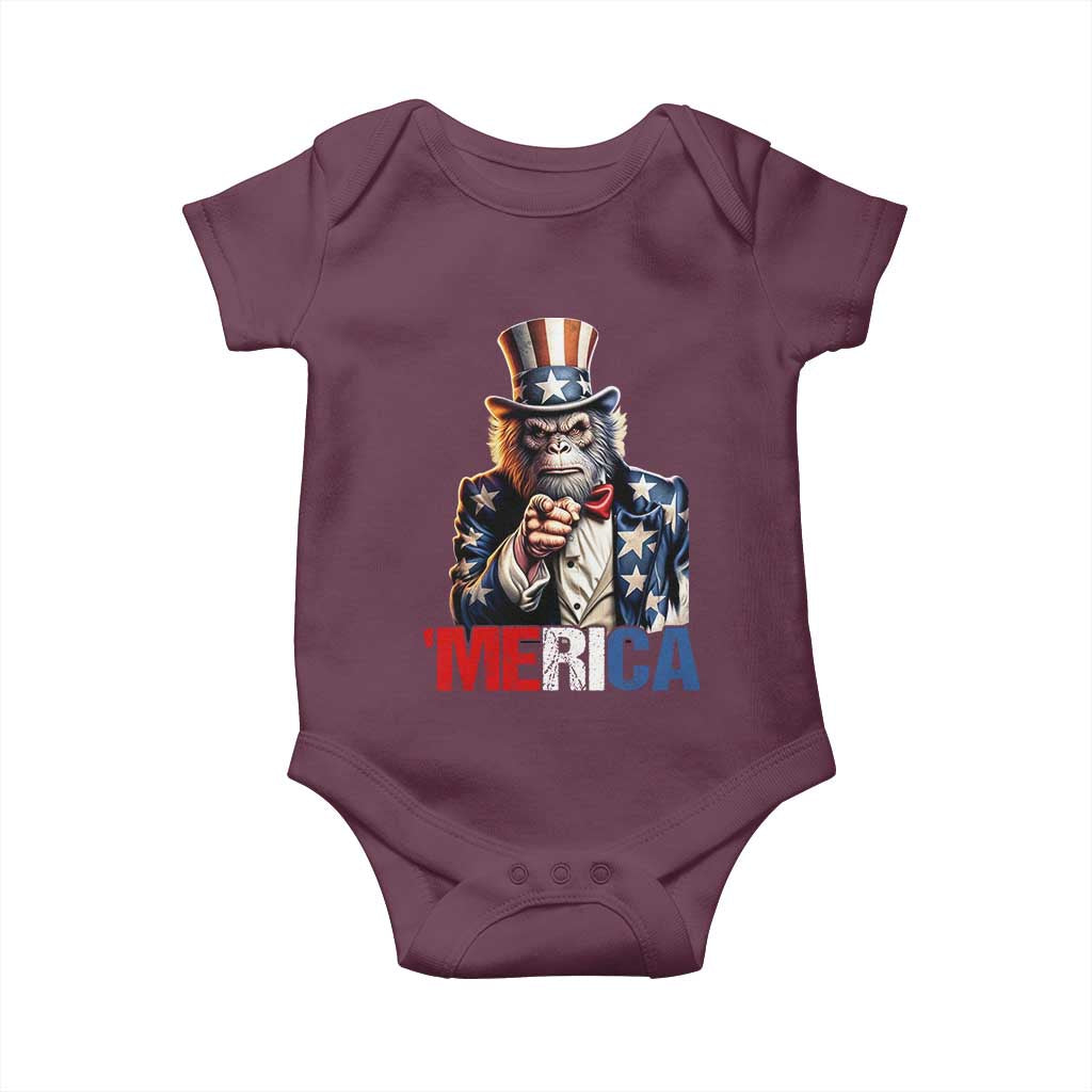 Bigfoot Merica Baby Onesie American Flag Patriotic 4th Of July Uncle Sam - Wonder Print Shop