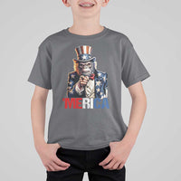 Bigfoot Merica T Shirt For Kid American Flag Patriotic 4th Of July Uncle Sam - Wonder Print Shop