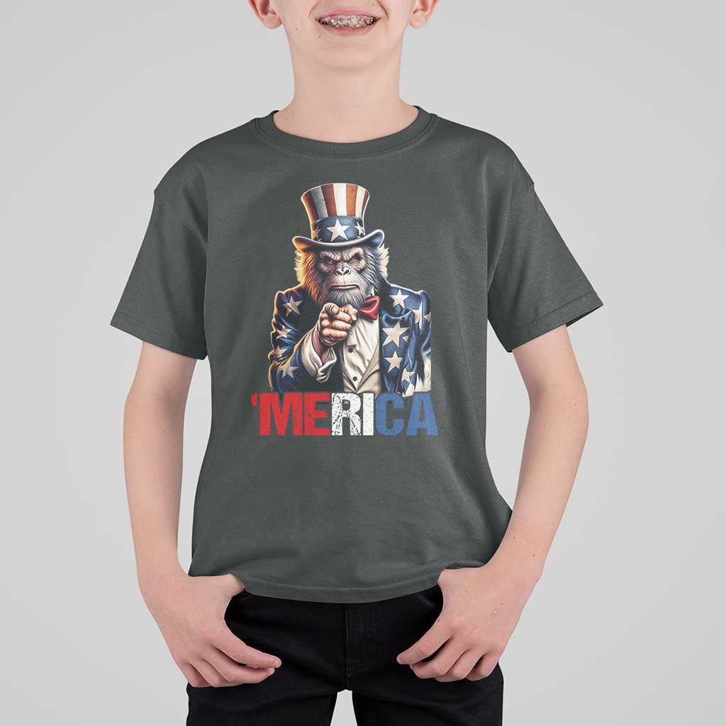 Bigfoot Merica T Shirt For Kid American Flag Patriotic 4th Of July Uncle Sam - Wonder Print Shop
