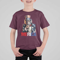Bigfoot Merica T Shirt For Kid American Flag Patriotic 4th Of July Uncle Sam - Wonder Print Shop