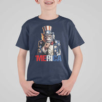 Bigfoot Merica T Shirt For Kid American Flag Patriotic 4th Of July Uncle Sam - Wonder Print Shop