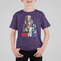 Bigfoot Merica T Shirt For Kid American Flag Patriotic 4th Of July Uncle Sam - Wonder Print Shop