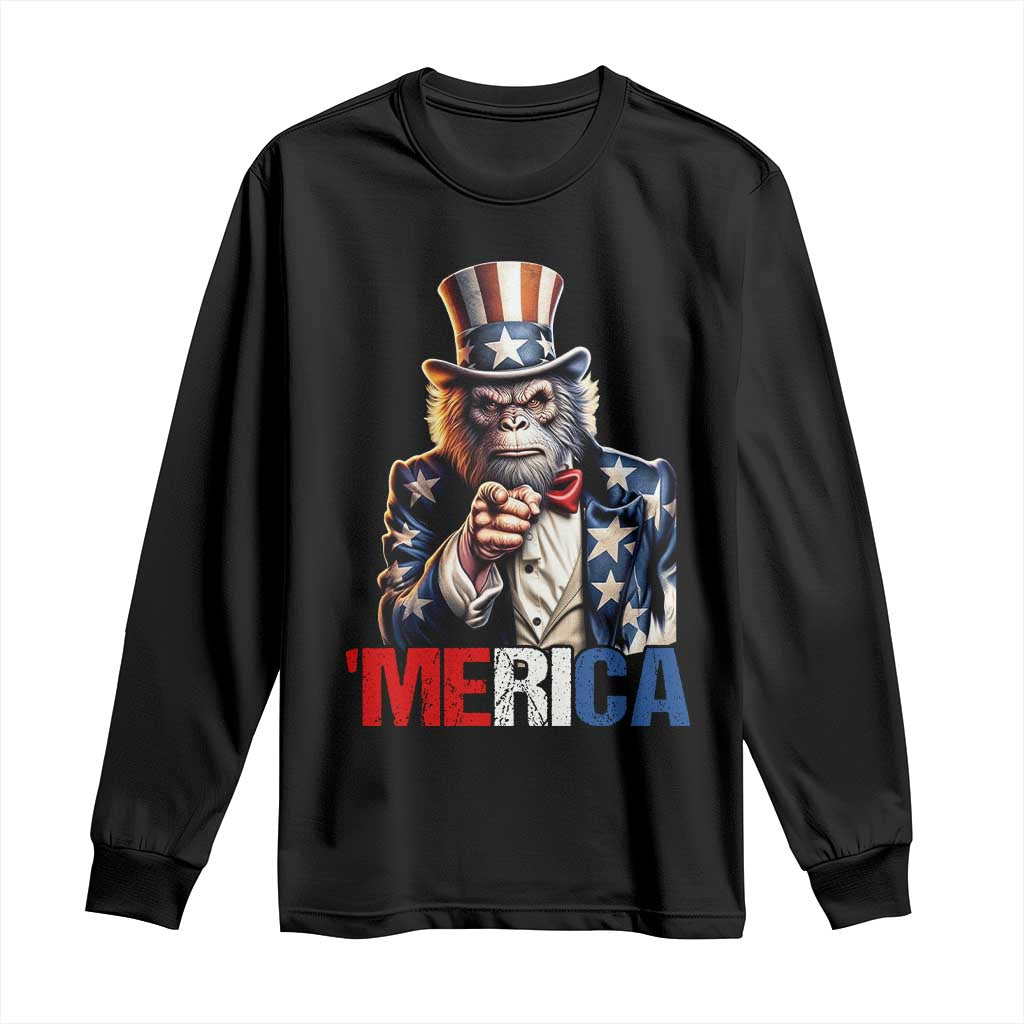Bigfoot Merica Long Sleeve Shirt American Flag Patriotic 4th Of July Uncle Sam - Wonder Print Shop