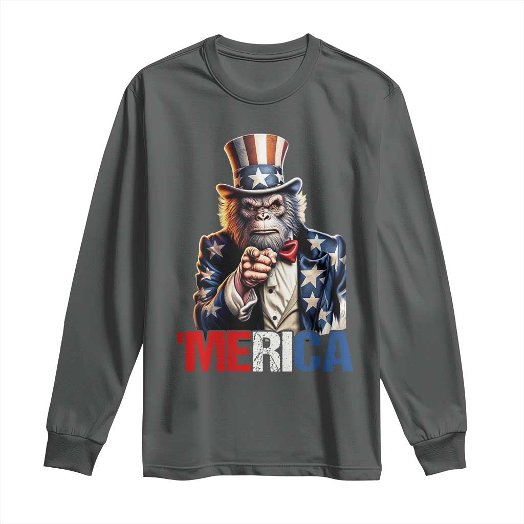 Bigfoot Merica Long Sleeve Shirt American Flag Patriotic 4th Of July Uncle Sam - Wonder Print Shop