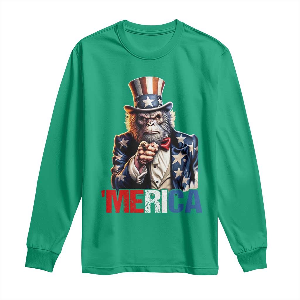 Bigfoot Merica Long Sleeve Shirt American Flag Patriotic 4th Of July Uncle Sam - Wonder Print Shop