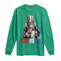 Bigfoot Merica Long Sleeve Shirt American Flag Patriotic 4th Of July Uncle Sam - Wonder Print Shop