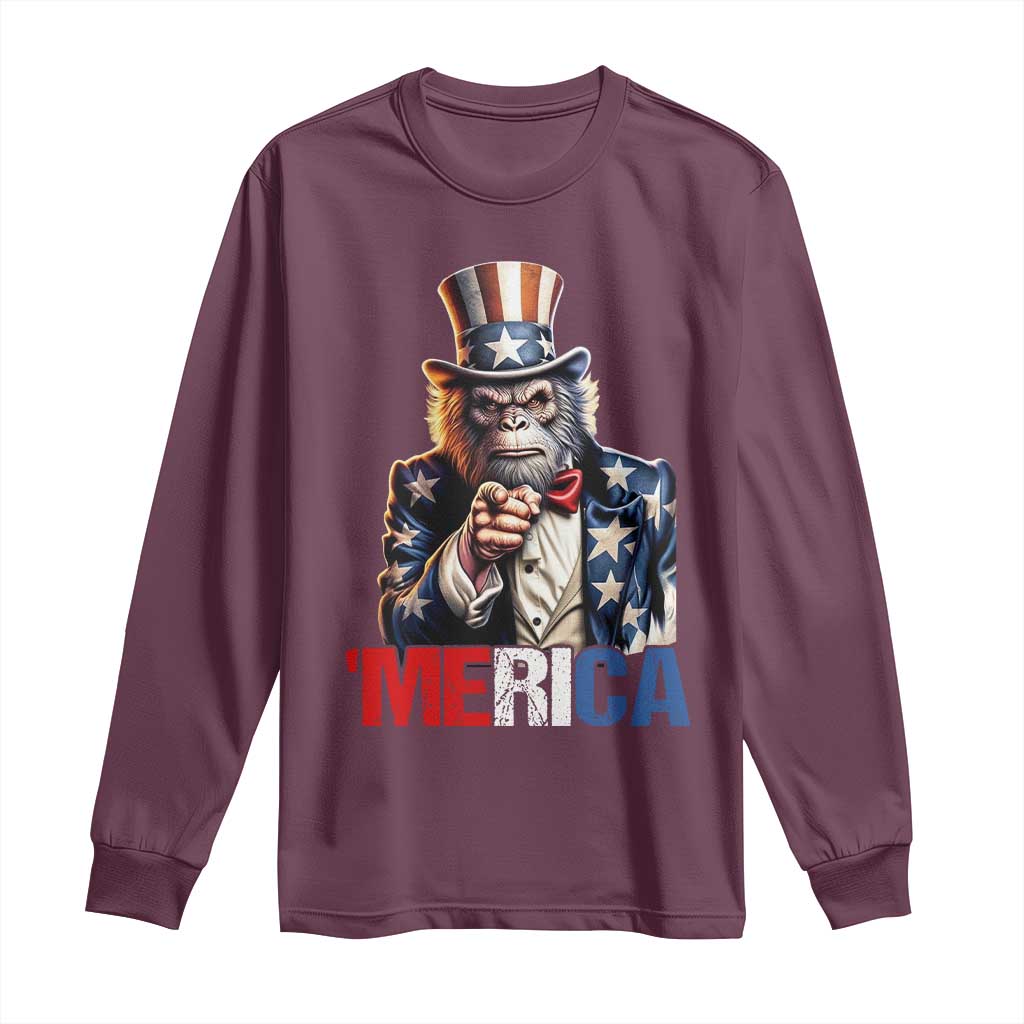 Bigfoot Merica Long Sleeve Shirt American Flag Patriotic 4th Of July Uncle Sam - Wonder Print Shop