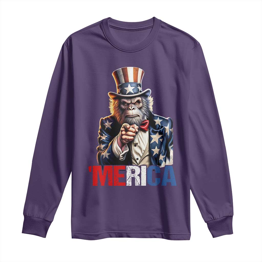 Bigfoot Merica Long Sleeve Shirt American Flag Patriotic 4th Of July Uncle Sam - Wonder Print Shop