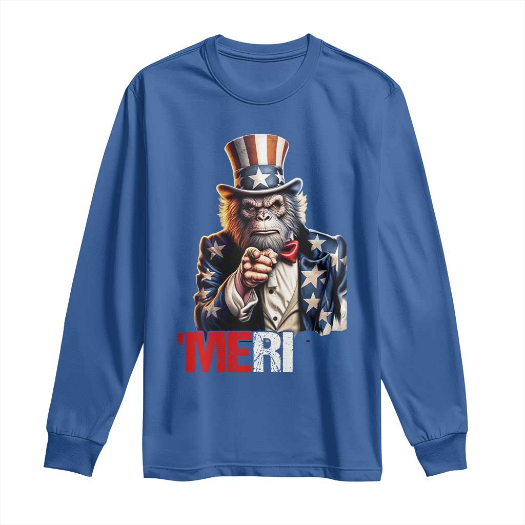 Bigfoot Merica Long Sleeve Shirt American Flag Patriotic 4th Of July Uncle Sam - Wonder Print Shop