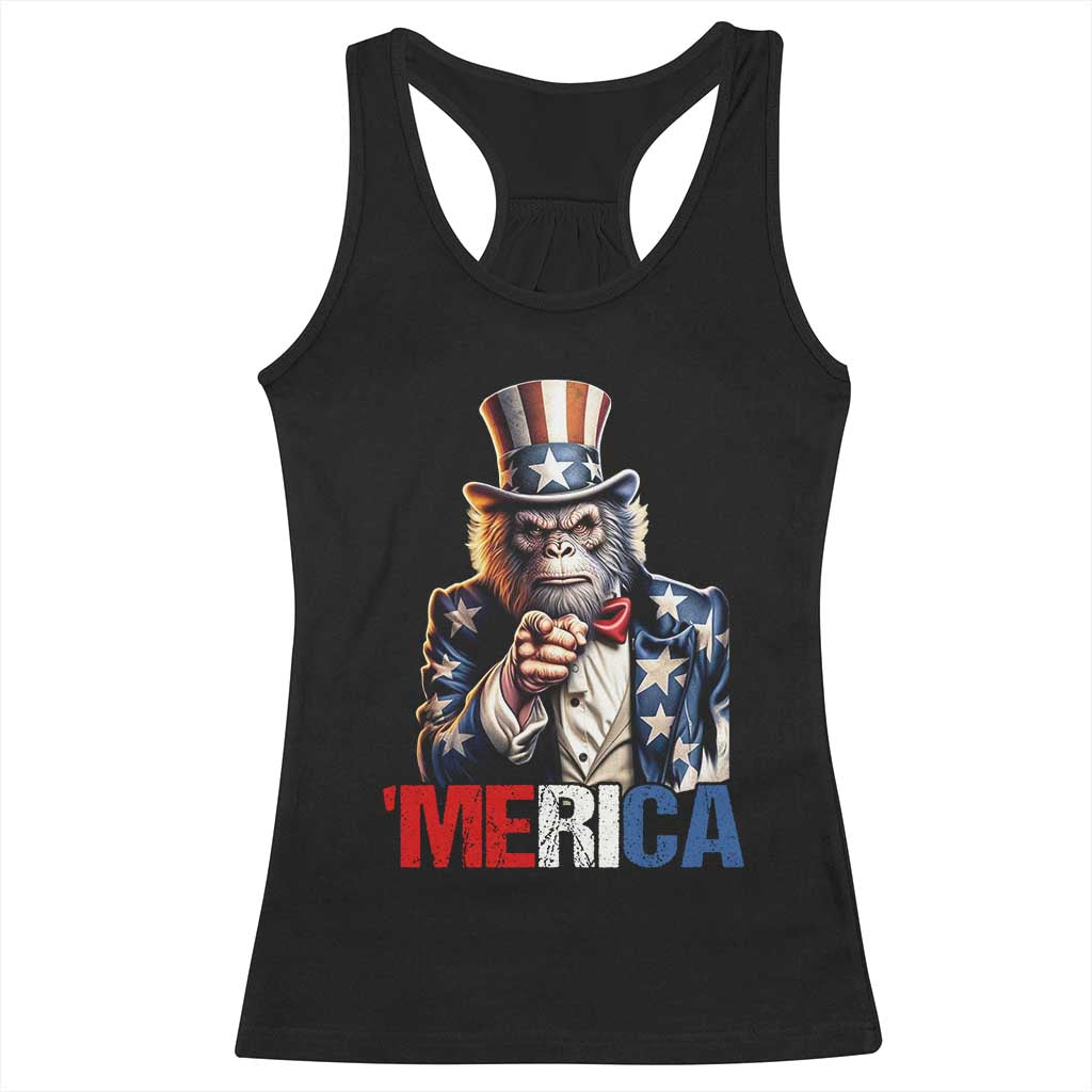 Bigfoot Merica Racerback Tank Top American Flag Patriotic 4th Of July Uncle Sam - Wonder Print Shop