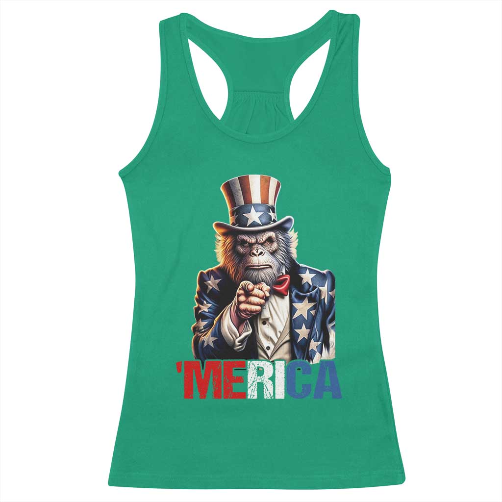Bigfoot Merica Racerback Tank Top American Flag Patriotic 4th Of July Uncle Sam - Wonder Print Shop