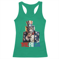 Bigfoot Merica Racerback Tank Top American Flag Patriotic 4th Of July Uncle Sam - Wonder Print Shop