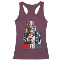 Bigfoot Merica Racerback Tank Top American Flag Patriotic 4th Of July Uncle Sam - Wonder Print Shop