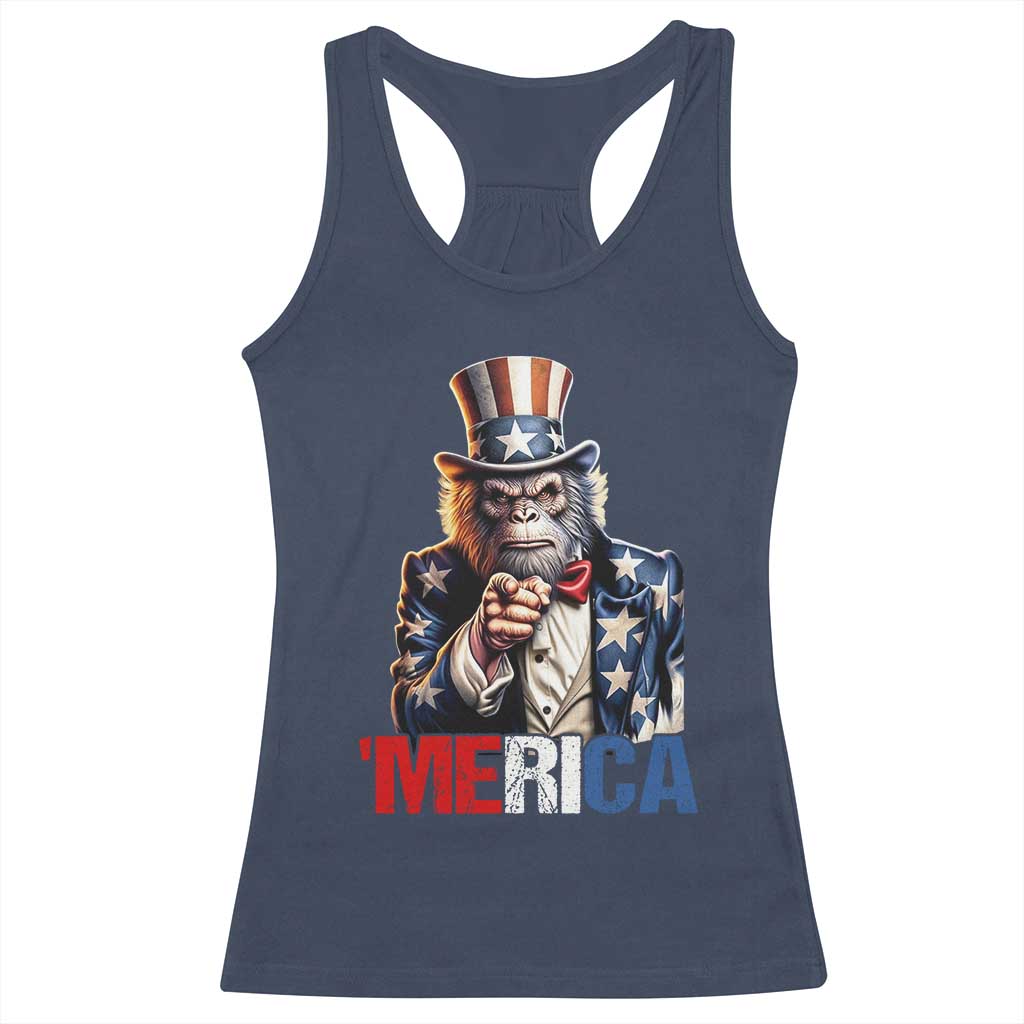 Bigfoot Merica Racerback Tank Top American Flag Patriotic 4th Of July Uncle Sam - Wonder Print Shop