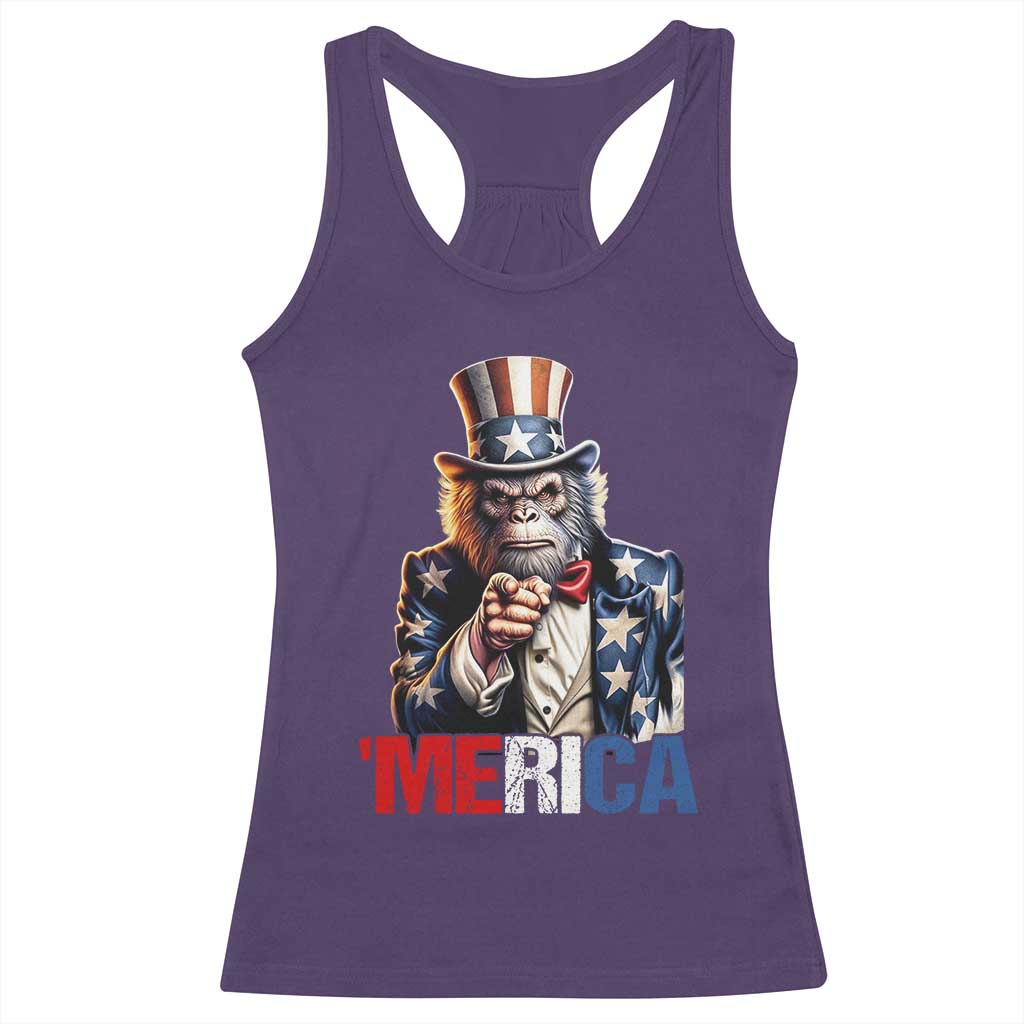 Bigfoot Merica Racerback Tank Top American Flag Patriotic 4th Of July Uncle Sam - Wonder Print Shop