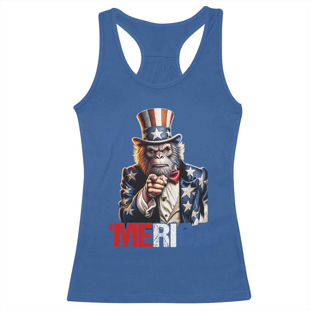 Bigfoot Merica Racerback Tank Top American Flag Patriotic 4th Of July Uncle Sam - Wonder Print Shop