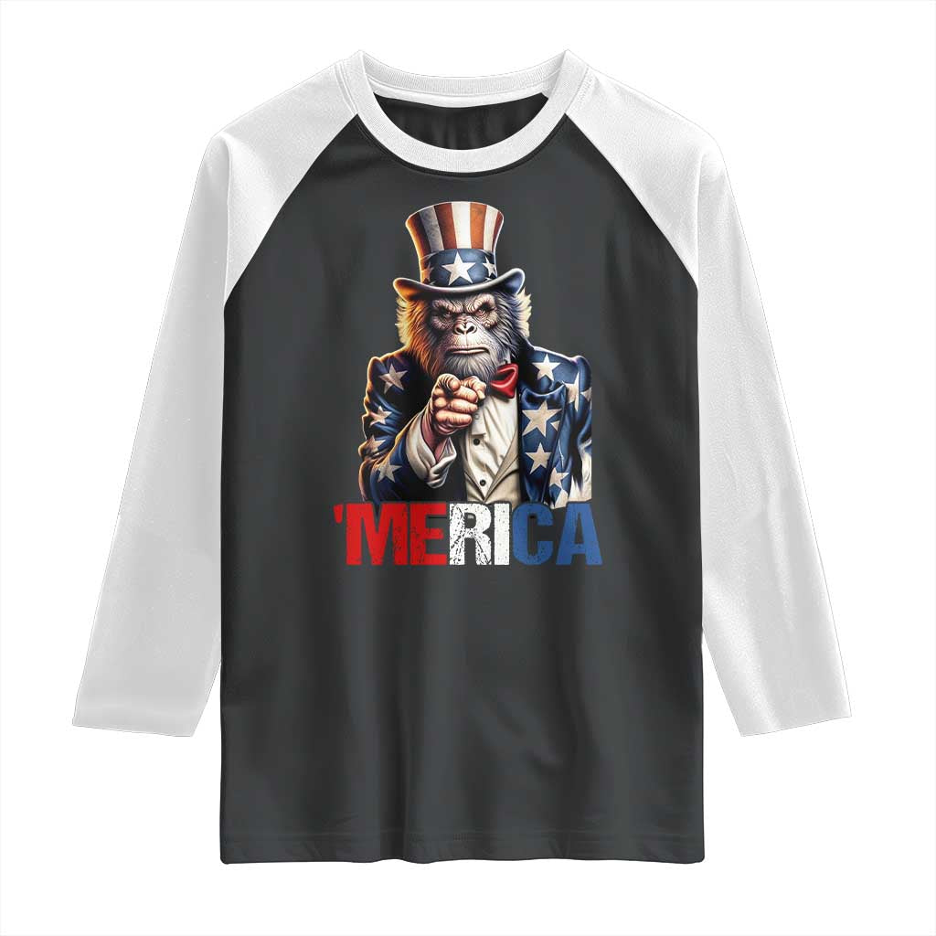 Bigfoot Merica Raglan Shirt American Flag Patriotic 4th Of July Uncle Sam - Wonder Print Shop