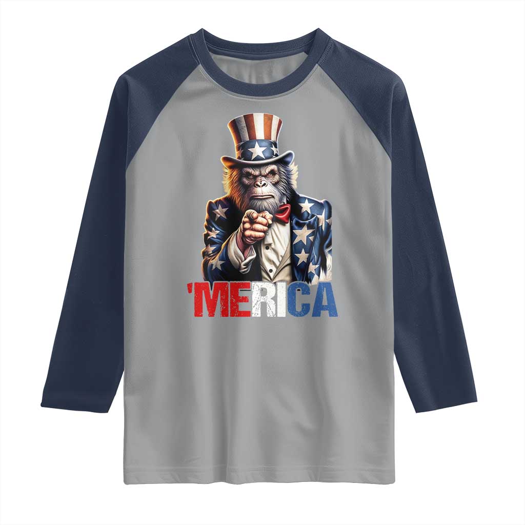 Bigfoot Merica Raglan Shirt American Flag Patriotic 4th Of July Uncle Sam - Wonder Print Shop