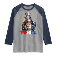 Bigfoot Merica Raglan Shirt American Flag Patriotic 4th Of July Uncle Sam - Wonder Print Shop