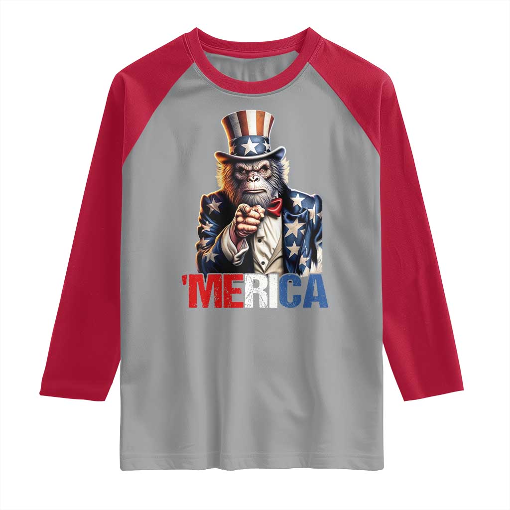Bigfoot Merica Raglan Shirt American Flag Patriotic 4th Of July Uncle Sam - Wonder Print Shop