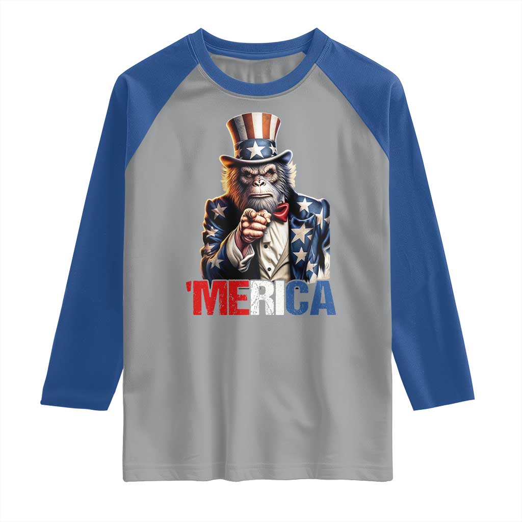 Bigfoot Merica Raglan Shirt American Flag Patriotic 4th Of July Uncle Sam - Wonder Print Shop