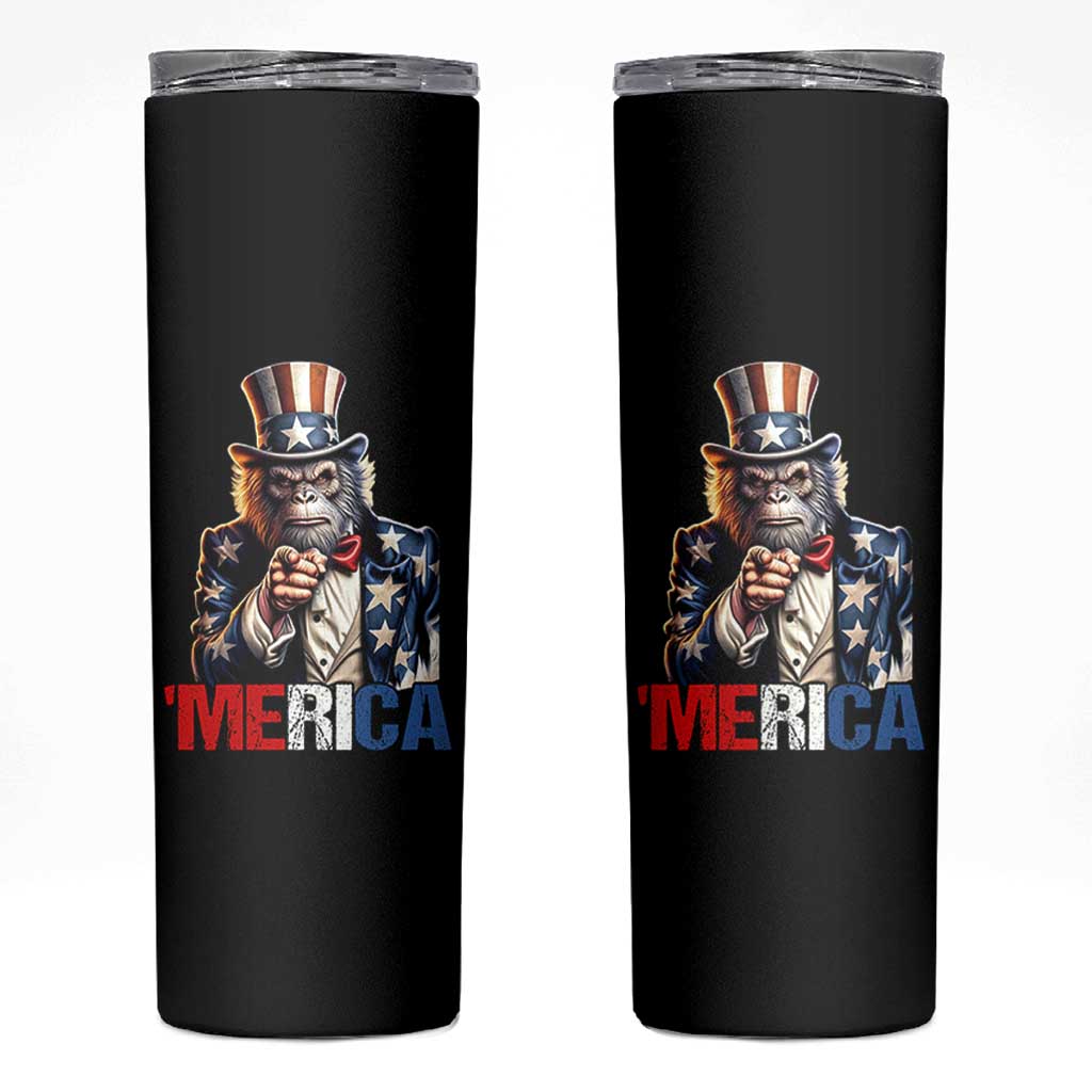 Bigfoot Merica Skinny Tumbler American Flag Patriotic 4th Of July Uncle Sam - Wonder Print Shop
