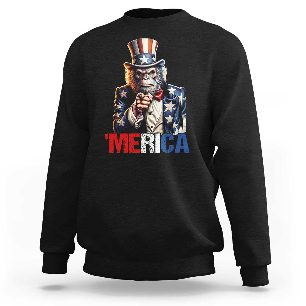Bigfoot Merica Sweatshirt American Flag Patriotic 4th Of July Uncle Sam - Wonder Print Shop