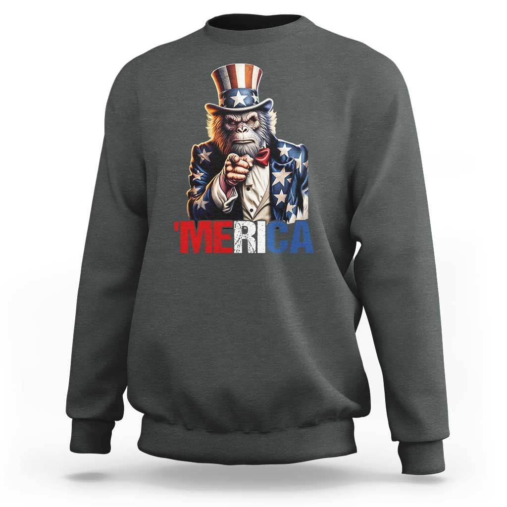 Bigfoot Merica Sweatshirt American Flag Patriotic 4th Of July Uncle Sam - Wonder Print Shop