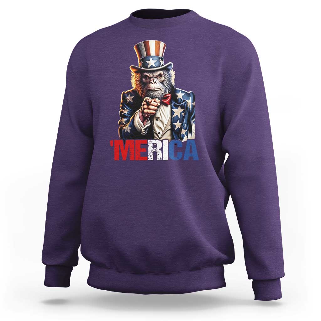 Bigfoot Merica Sweatshirt American Flag Patriotic 4th Of July Uncle Sam - Wonder Print Shop