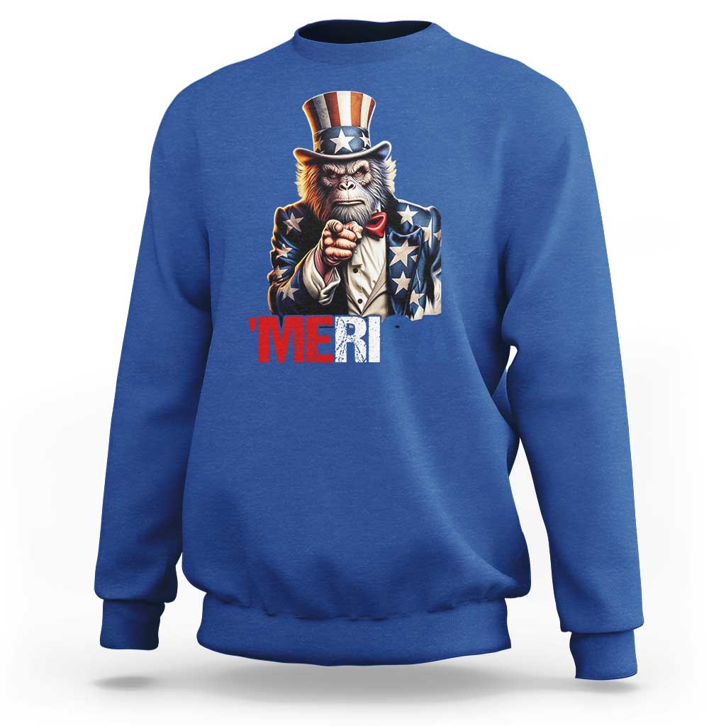 Bigfoot Merica Sweatshirt American Flag Patriotic 4th Of July Uncle Sam - Wonder Print Shop