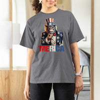 Bigfoot Merica T Shirt For Women American Flag Patriotic 4th Of July Uncle Sam - Wonder Print Shop