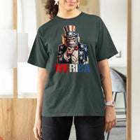 Bigfoot Merica T Shirt For Women American Flag Patriotic 4th Of July Uncle Sam - Wonder Print Shop
