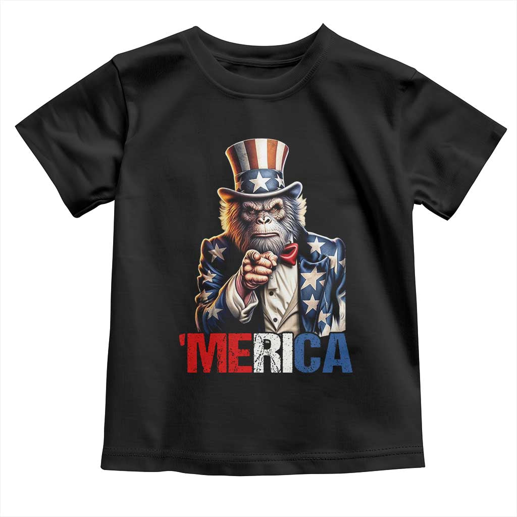 Bigfoot Merica Toddler T Shirt American Flag Patriotic 4th Of July Uncle Sam - Wonder Print Shop