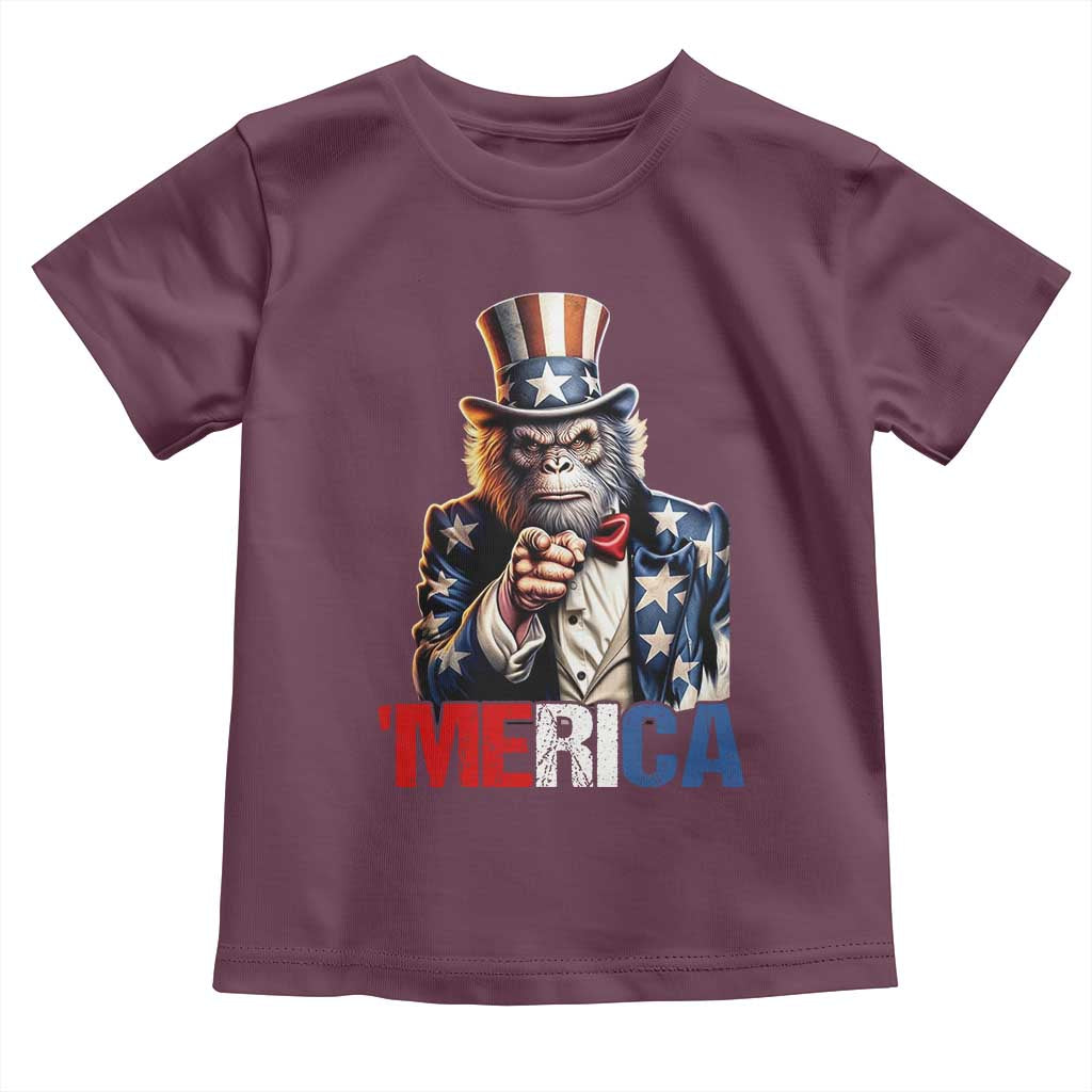 Bigfoot Merica Toddler T Shirt American Flag Patriotic 4th Of July Uncle Sam - Wonder Print Shop