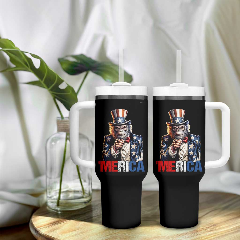 Bigfoot Merica Tumbler With Handle American Flag Patriotic 4th Of July Uncle Sam - Wonder Print Shop