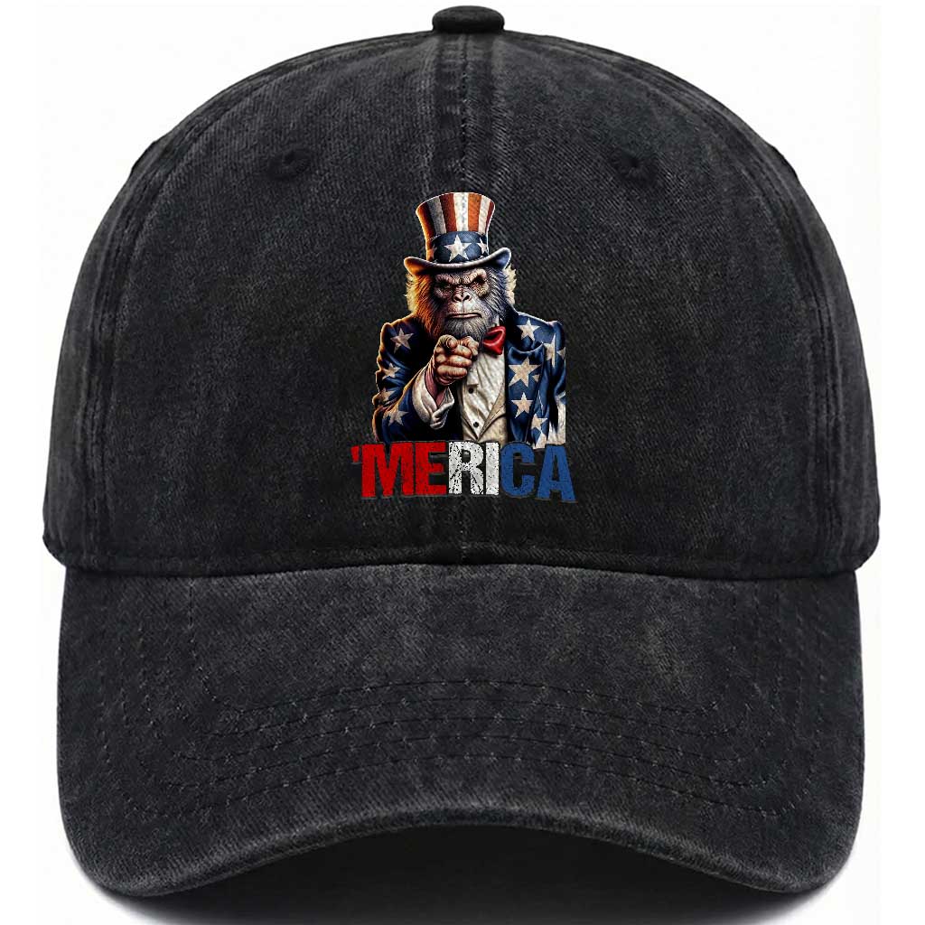 Bigfoot Merica Washed Cotton Baseball Cap American Flag Patriotic 4th Of July Uncle Sam