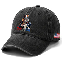 Bigfoot Merica Washed Cotton Baseball Cap American Flag Patriotic 4th Of July Uncle Sam