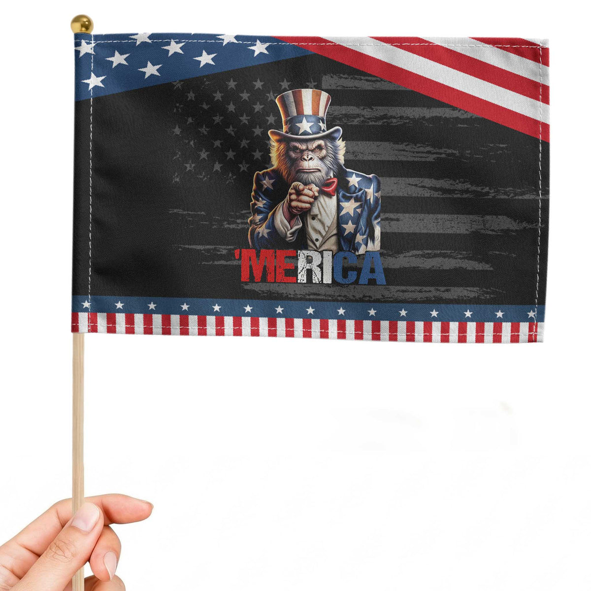 Bigfoot Merica Patriotic Handheld Flag American Flag 4th Of July Uncle Sam