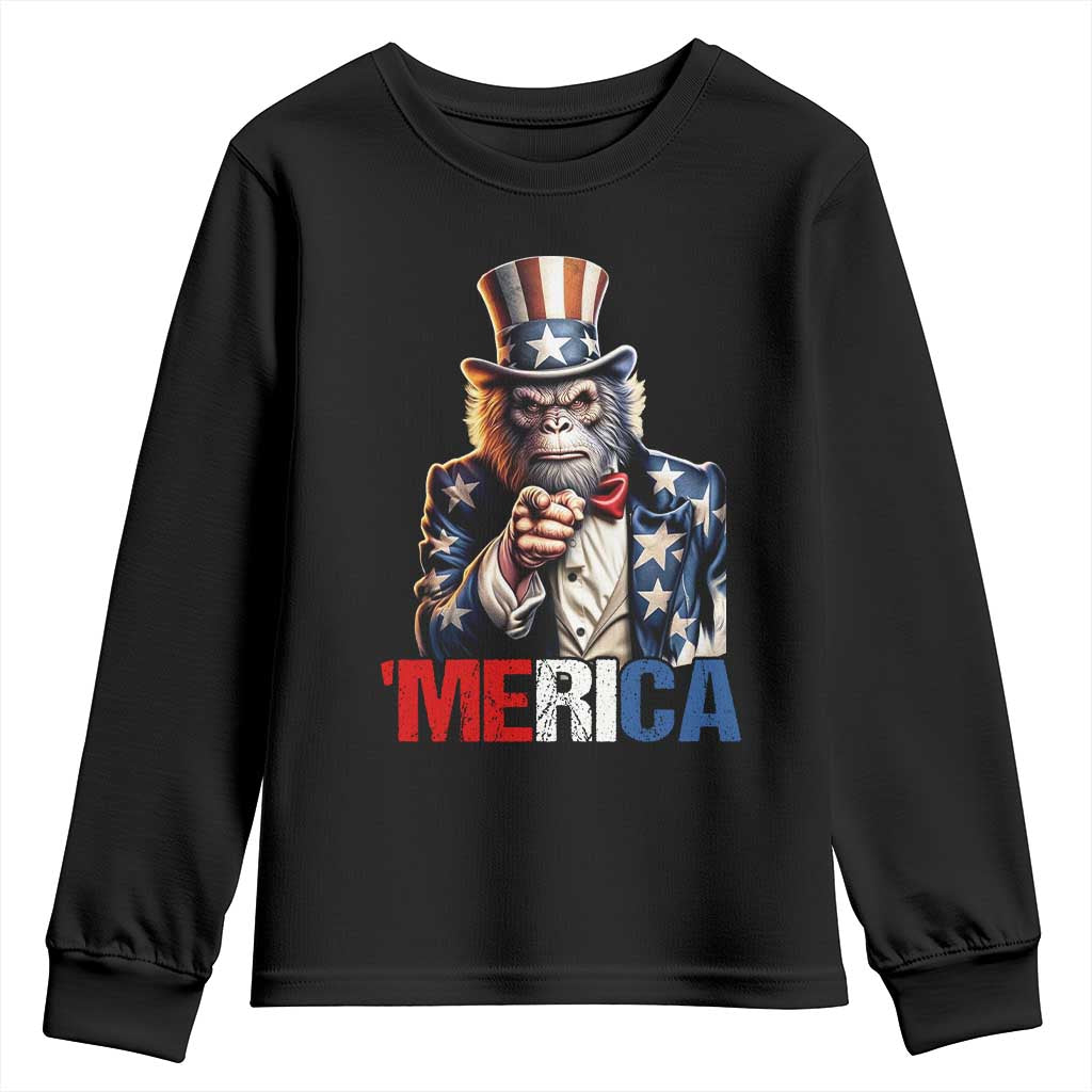 Bigfoot Merica Youth Sweatshirt American Flag Patriotic 4th Of July Uncle Sam - Wonder Print Shop