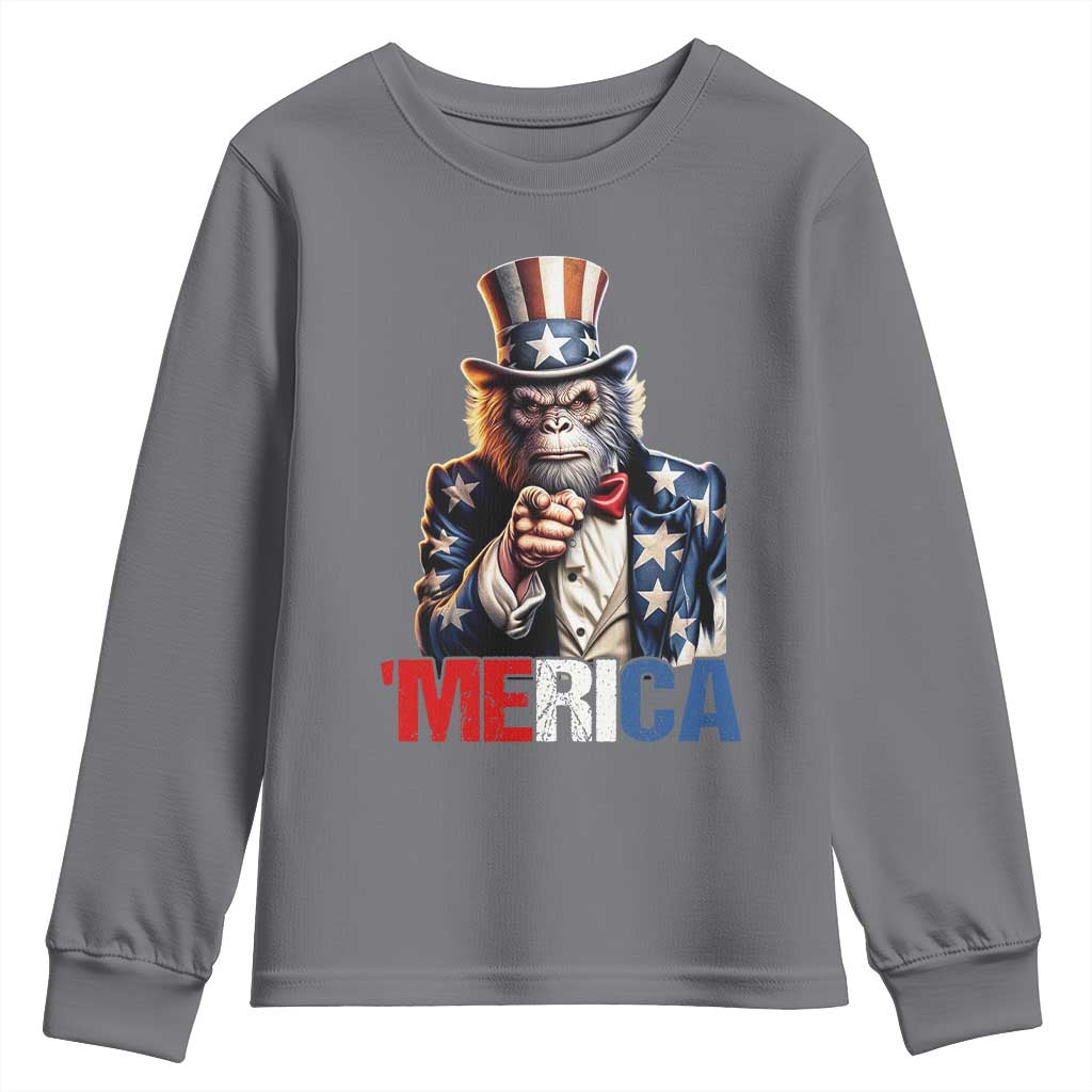 Bigfoot Merica Youth Sweatshirt American Flag Patriotic 4th Of July Uncle Sam - Wonder Print Shop